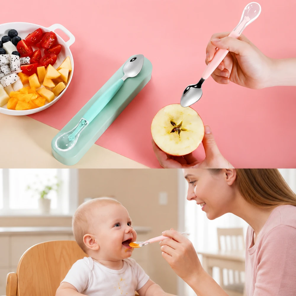 2-in-1 Silicone Baby Feeding Spoon