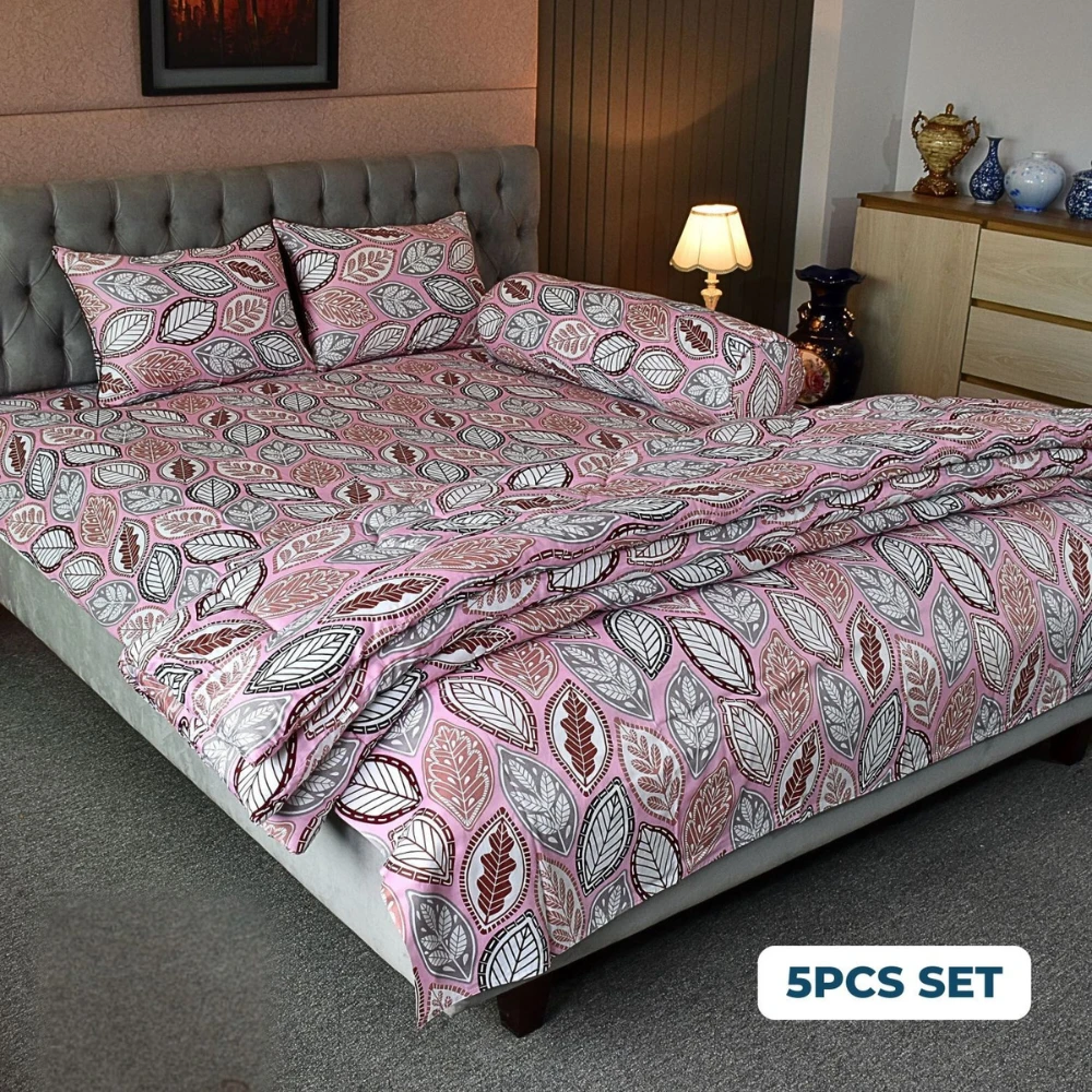 Fallen Leaves Comforter Bedding Set – Pink (5Pcs)