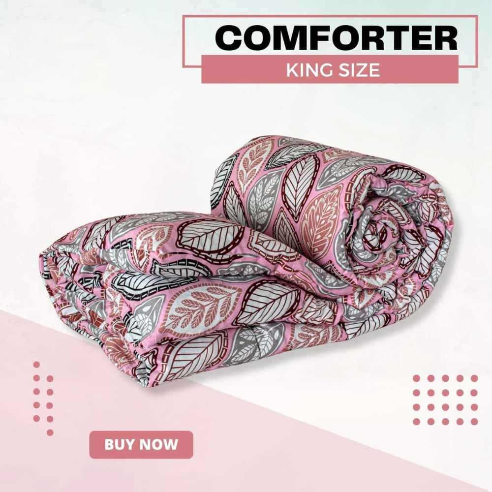 Fallen Leaves Print Comforter – Pink