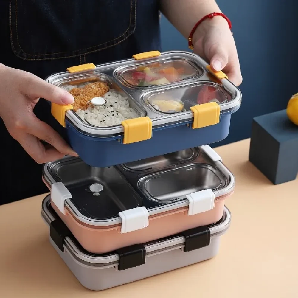 Minimalist 3-Compartment Stainless Steel Bento Lunch Box