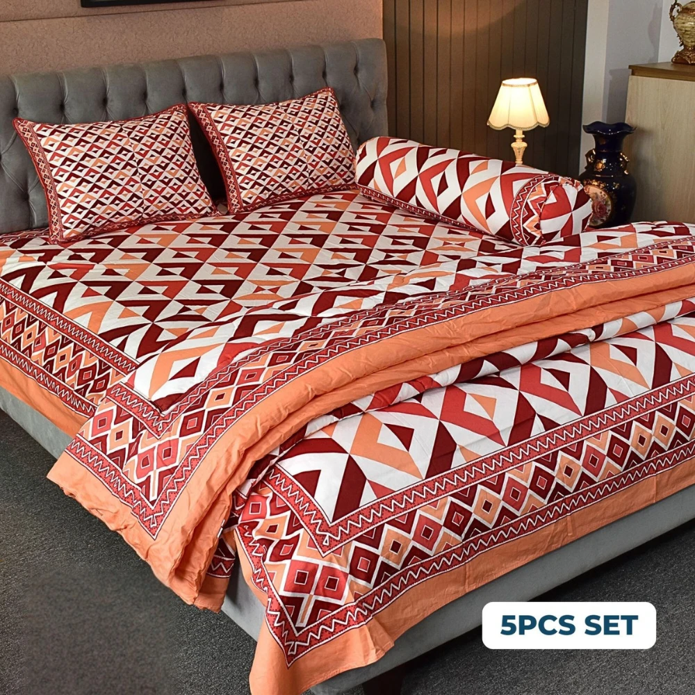 Pattern Play Comforter Bedding Set – Maroon Magic (5Pcs)