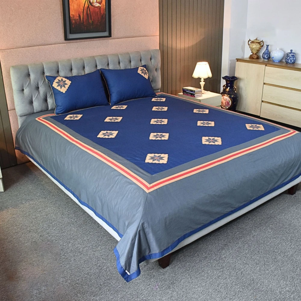 Royal Indigo Embroidery Bed Sheet
